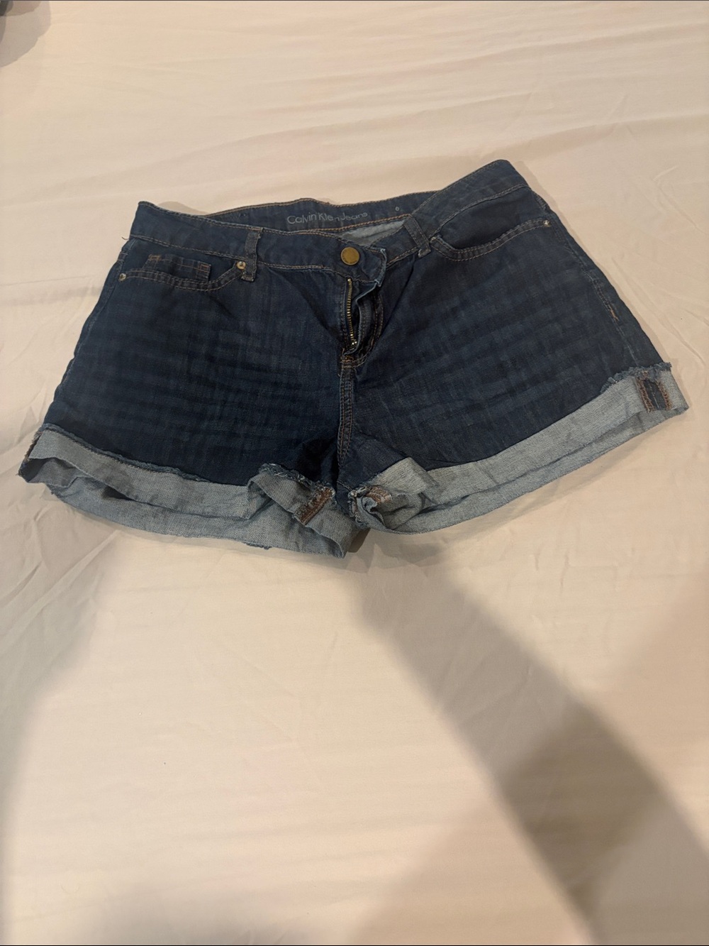 Calvin Klein Dark Blue Rolled Cuff Denim Shorts